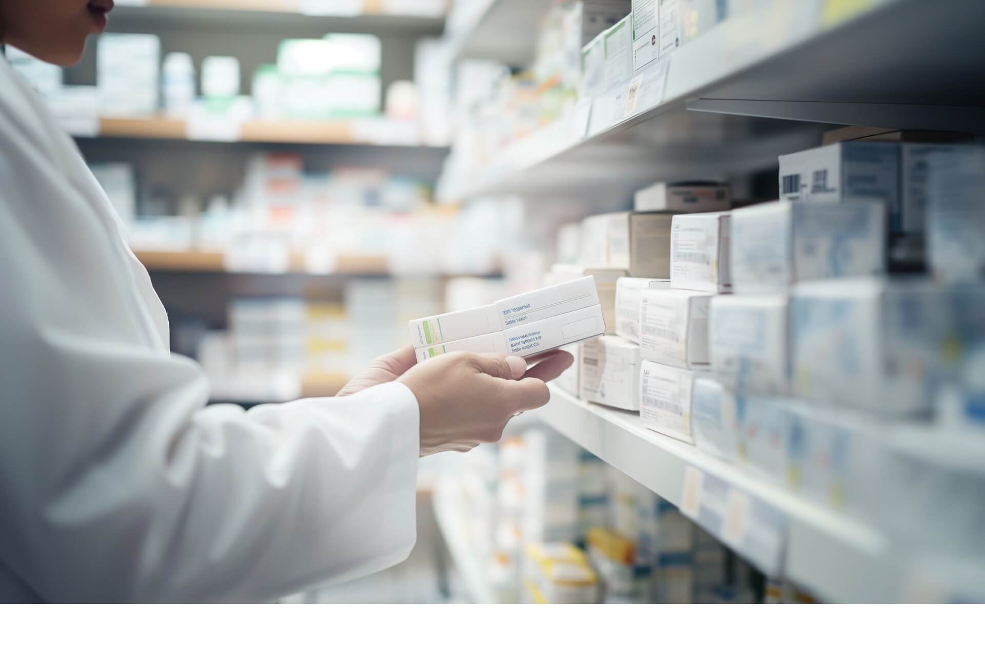 薬の箱を持つ薬剤師